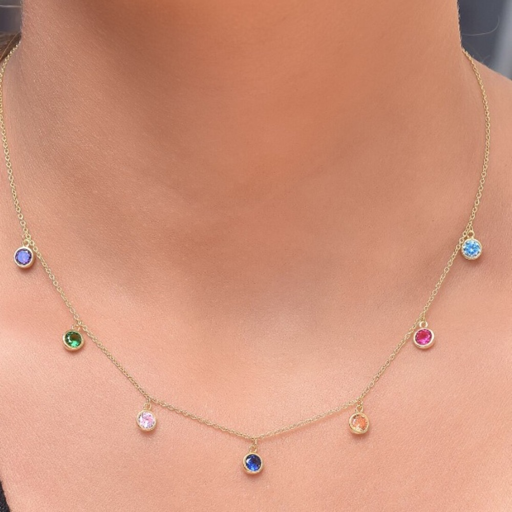 Rainbow Bezel Drop Necklace